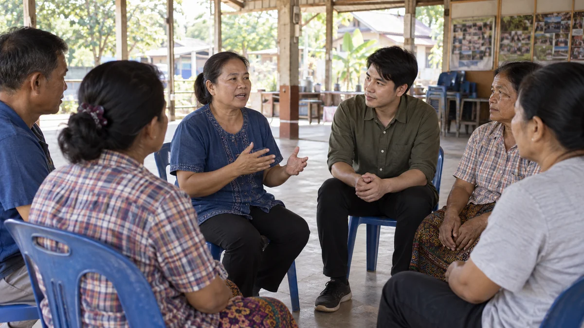 เจ้าหน้าที่นั่งรับฟังความคิดเห็นจากประชาชนในวงสนทนาขนาดเล็กอย่างเท่าเทียม